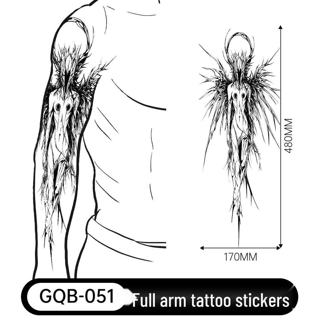 Adesivo Tatuaggio Completo per Braccio Uomo: Design Realistico Impermeabile, Motivo Tigre e Teschio