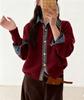 Women's Long Sleeve Knit Top O Neck Japanese Casual Sweater Faux Denim Patchwork Cardigan