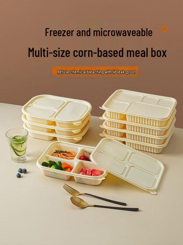 ZISIZ Disposable Divided Corn Starch-Based Paper Lunch Box
