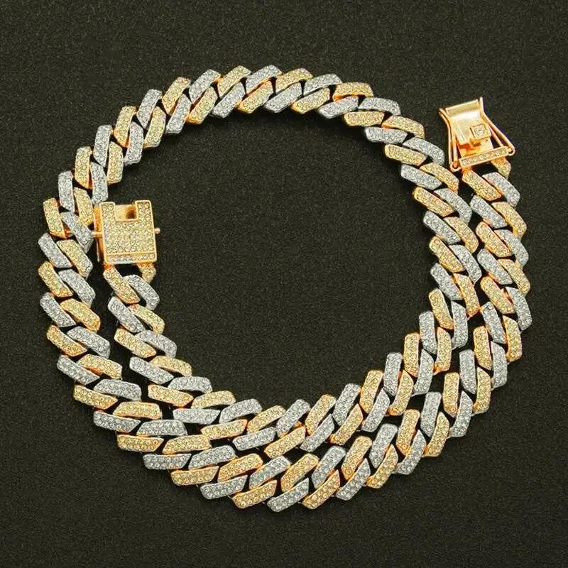 Collana a catena Cuban Link per uomo donna micro pavé in pietra CZ colore oro rosa gioielli hip hop