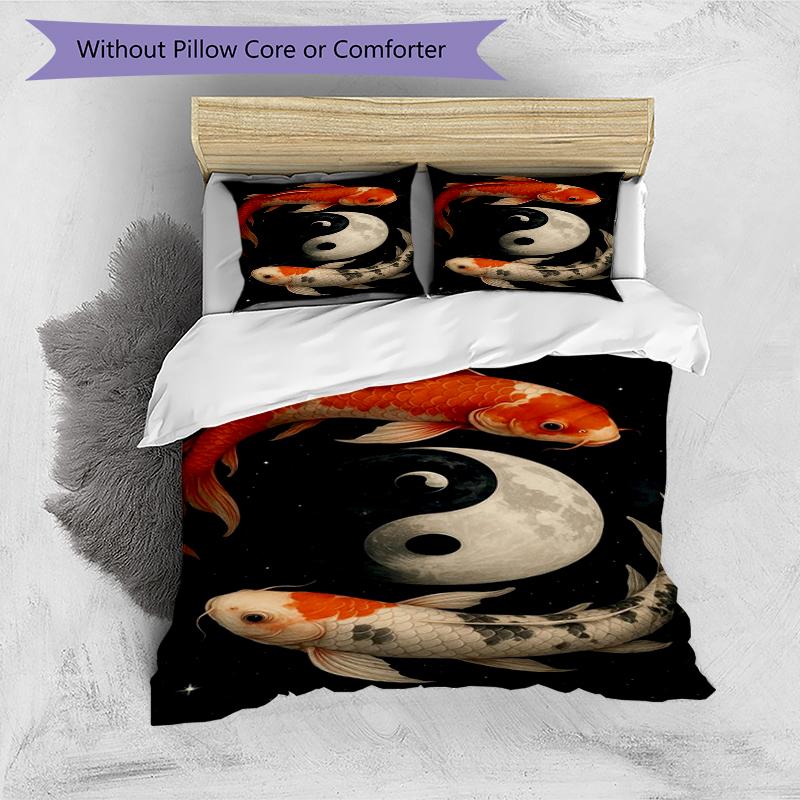 Yin Yang Fish Design Bed Bedding Set 1 Duvet Cover + 2 Pillowcases Soft Breathable Household Bed Linens