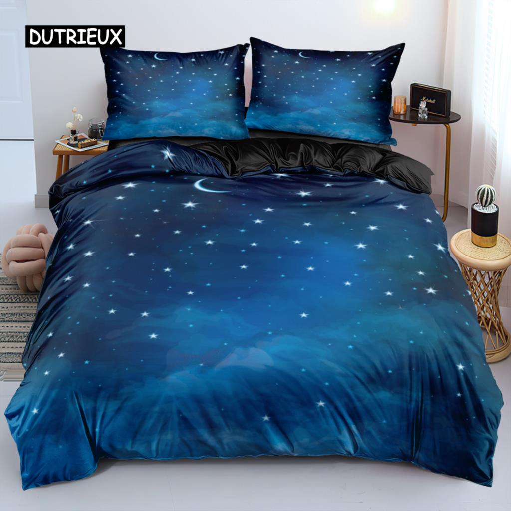 

Роскошный комплект постельного белья Galaxy Dark Blue Fantasy Starry Sky, пододеяльник, комплект сияющих звезд, звездное небо, покрывало для детей и женщин EU single(135x200cm)