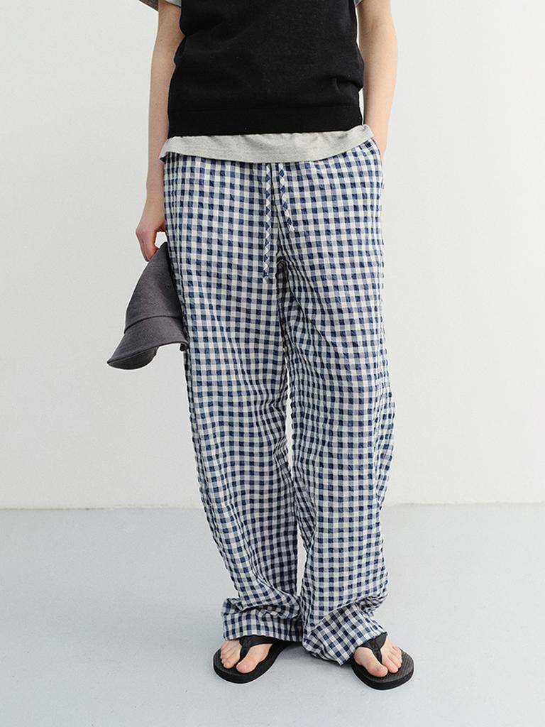Deonseuteu Unisex Checked Pajama Slacks_Udpa6B121_Navy Check