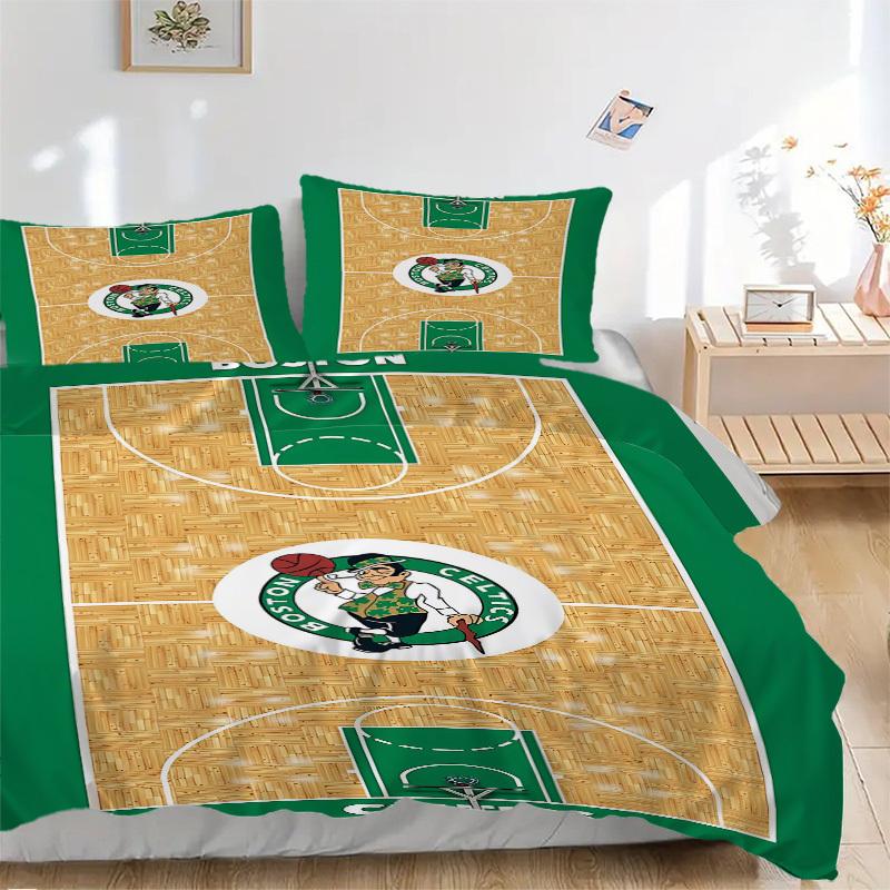 3pcs Bedding Set Boston Celtics Basketball Court Includes 1 Comforter + 2 Pillowcases, Without Pillow Inserts, Soft Comfortable,a0910212