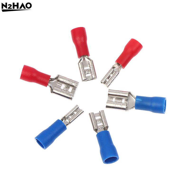 100Pc 2.8/4.8/6.3mm Insulated Spade Wire Connector Male Female Electrical Crimp Terminal Connector Wiring Cable Plug Red Blue