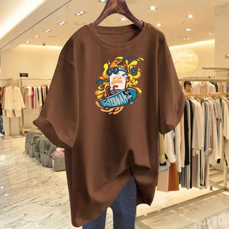 

New casual fashion cartoon pattern loose cotton t-shirt summer heavy industry printing short-sleeved top bottoming shirt XXXL