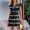 Women's Summer Button V-Neck Petal Sleeve Striped Gradient Bohemian Beach Dresses