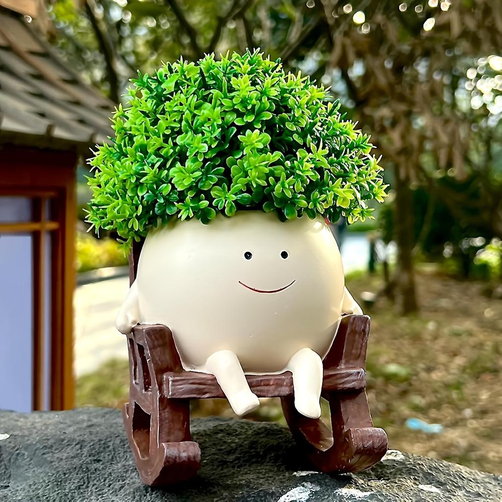 Whimsical Resin Plant Pot with Adorable Face Design-Indoor/Outdoor Decorative Vase for Succulents,Contemporary Style with Drainage Holes,Plant Decor