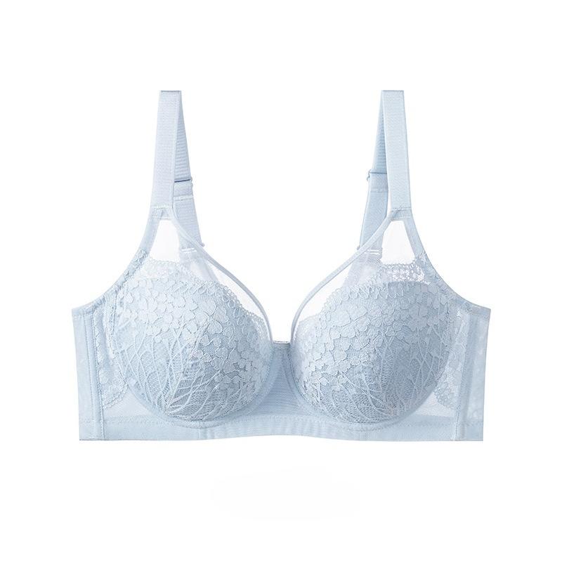 

Французский романтичный сексуальный кружевной бюстгальтер для большой груди - Мягкая косточка, пуш-ап и моделирование 90DE синий