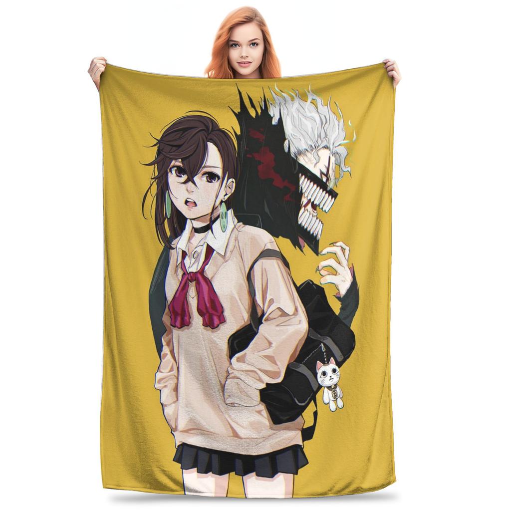 Cartoon Manga Dandadan Action Comedy Creative Blanket Portable Flannel Sofa Throw Blanket for Bedroom Outdoor Throws Bedspread