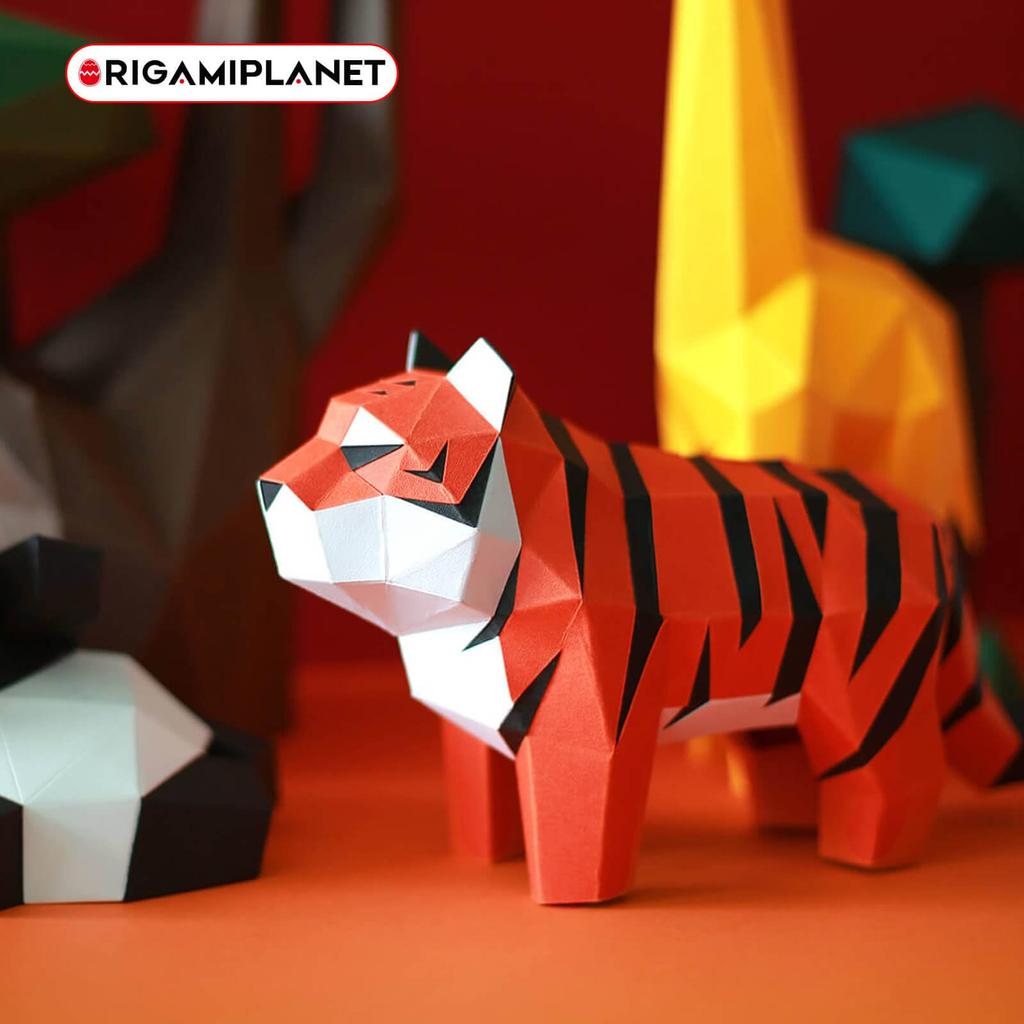 ORIGAMIPLANET Tiger Fat Tiger 3D Origami Papercraft Creative Handmade Paper Art for 3D Paper Sculptor Unique DIY Animal Model Papercraft Set Gift for