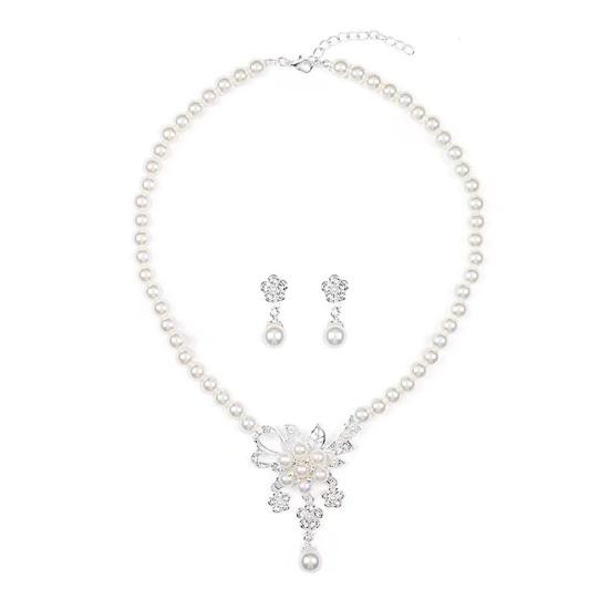 1 Set Wedding Faux Pearl Flower Necklace And Jewelry Women Earrings Elegant White Bridal Jewelry Set