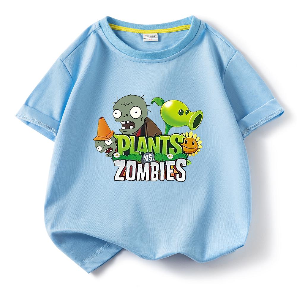 Plants Vs. Zombies Kids' Pure Cotton T-Shirt - Boys and Girls Summer Short Sleeve Loose Breathable Top