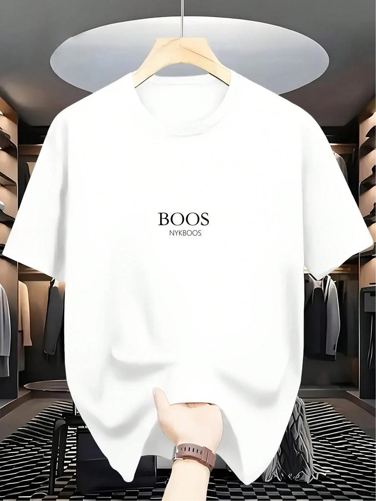 Cotton Mens Casual Short Sleeve TShirt  Solid Black White BOOS Pattern Print Breathable Summer TShirt