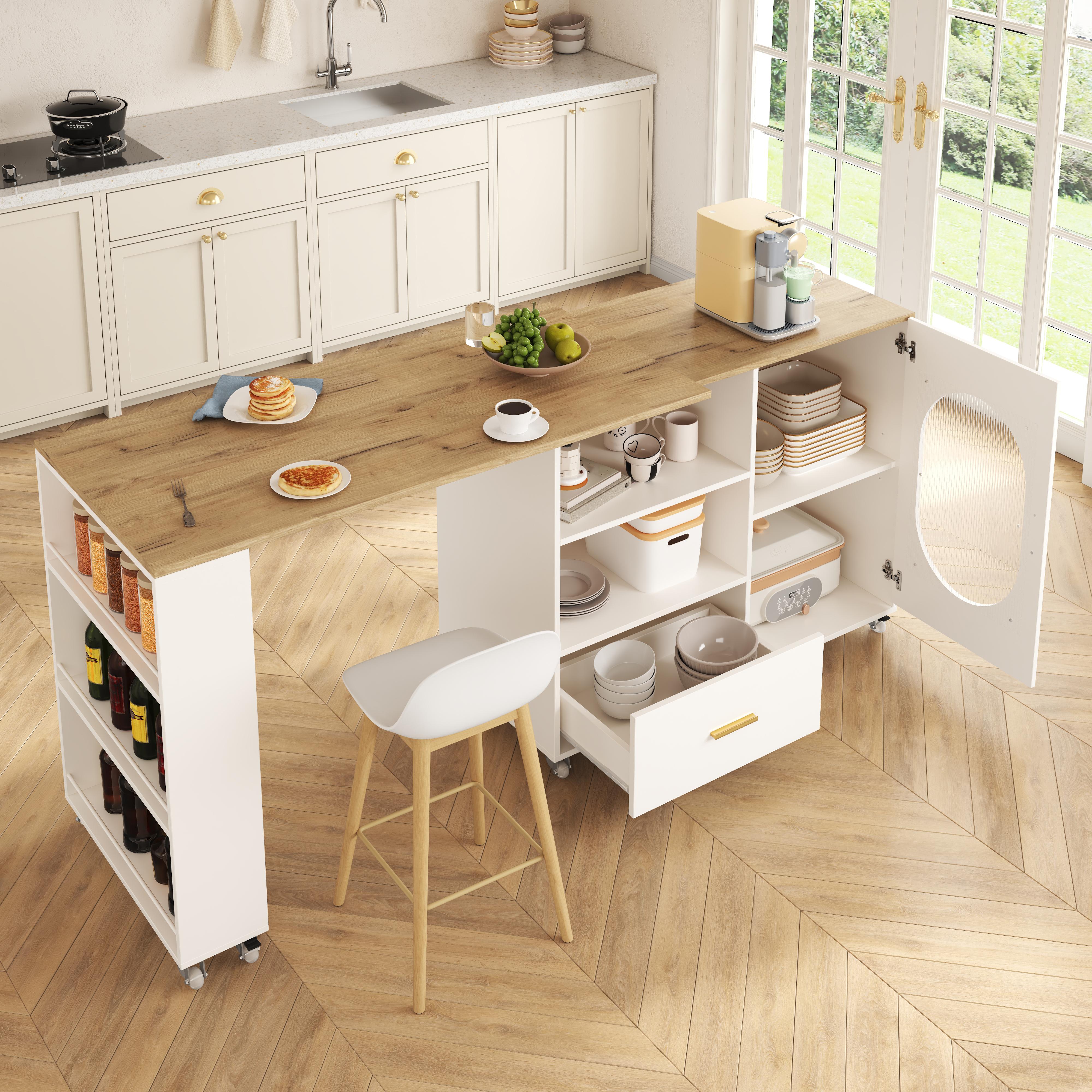 Rolling kitchen island with 360 degrees