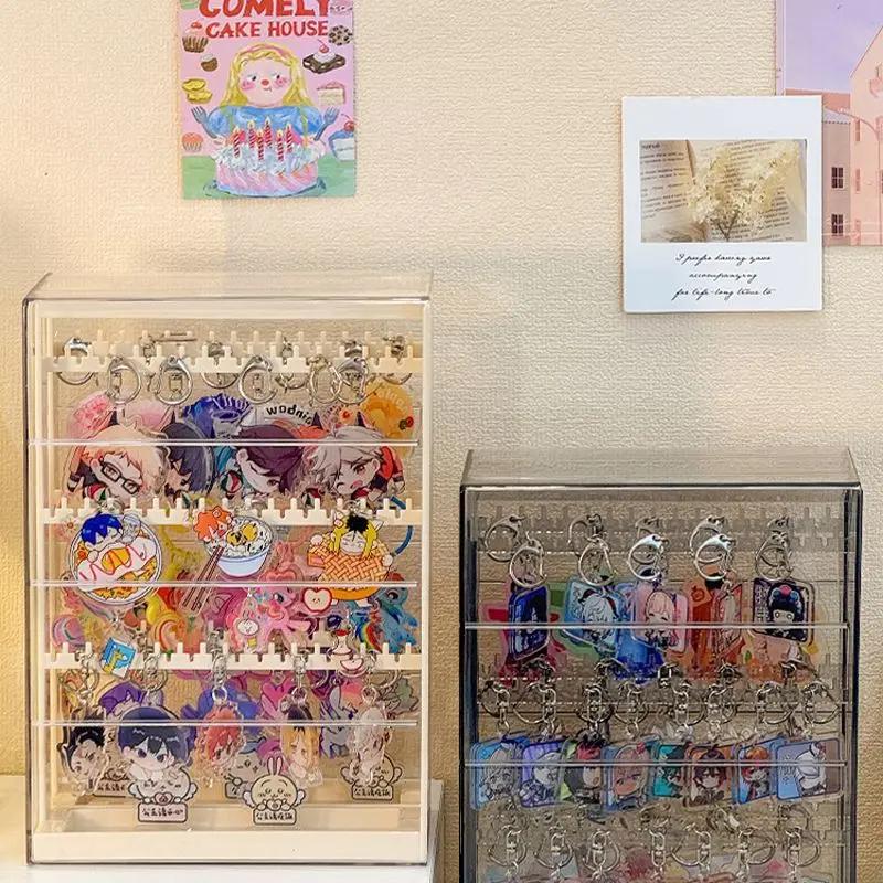 Keychain Display Stand Hanging Anime Pendant Organizer for Guka Small Doll Pendants Hook Desktop Acrylic Dustproof Storage Box