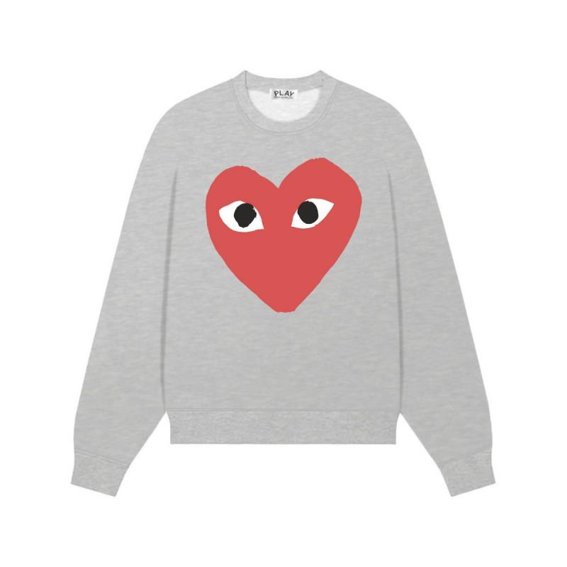 Relaxed Fit Cotton Sweatshirt With Heart Print Long Sleeve Crew Neck Fleece Lined Unisex Winter Casual Top