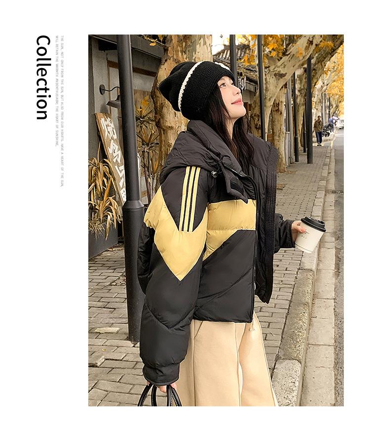 Short Color-block Hooded Warm Down Cotton-padded Jacket