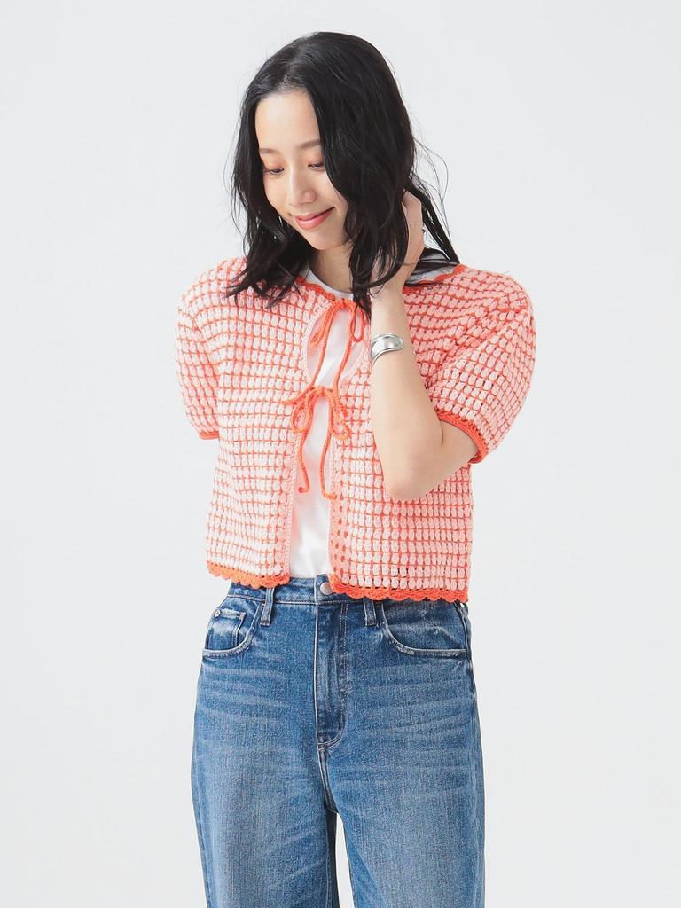 B:MING LIFE STORE by BEAMS S/S Knitwear/Knit Vest [Special Order] LOGAN Knitting Mills Crochet Cardigan, Women's, Pink, One Size