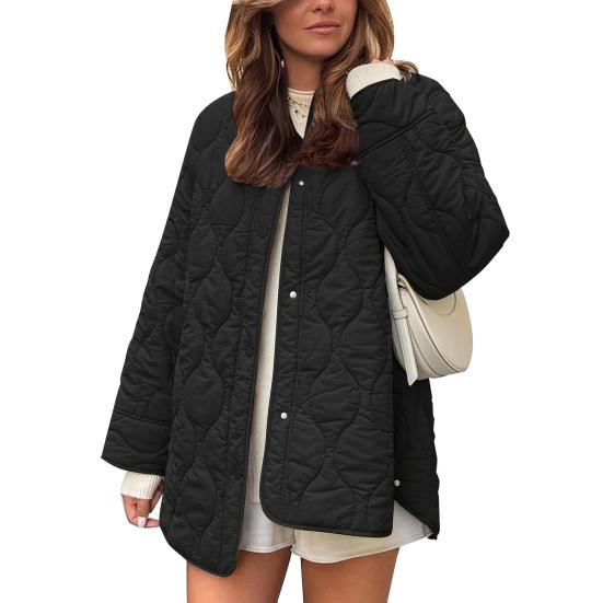 Women's Quilted Lightweight Puffer Jacket Winter Casual Long Sleeve Button Down Padded Outerwear Coats with Pockets