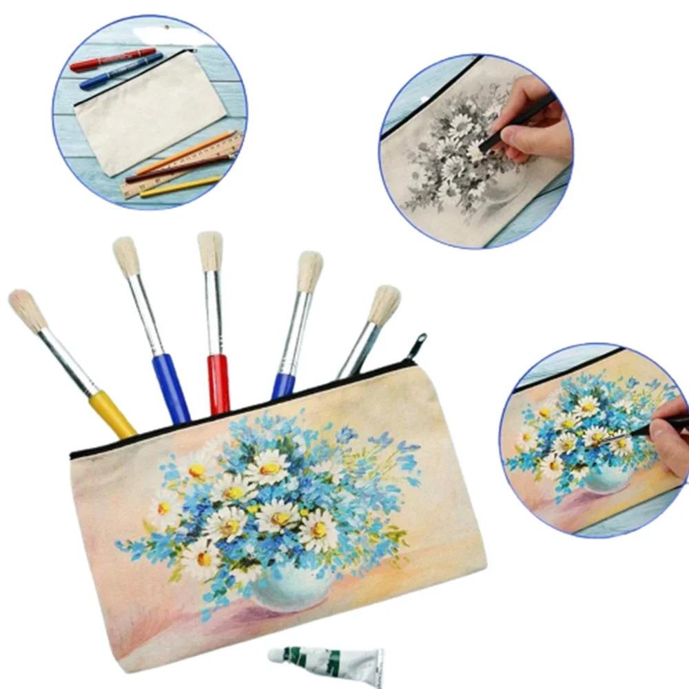 10Pcs Blank DIY Craft Bag Canvas Pencil Case Makeup Bags- Pencil Pouch Cosmetic Bag Multi-Purpose Travel Toiletry Bag Zipper Bag