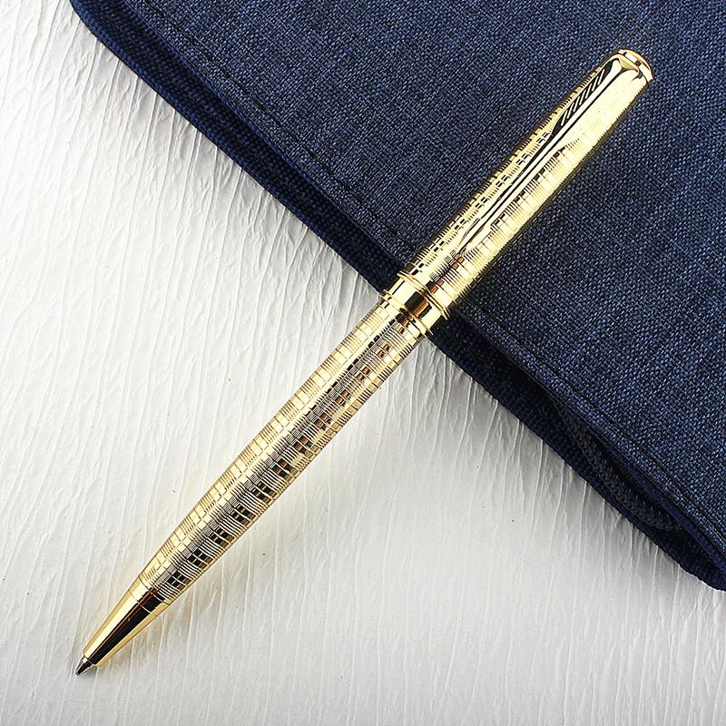 Luxury Metal Ballpoint Pen Stainless Steel Golden Trim Gift Writing Stationery Office School Supplies