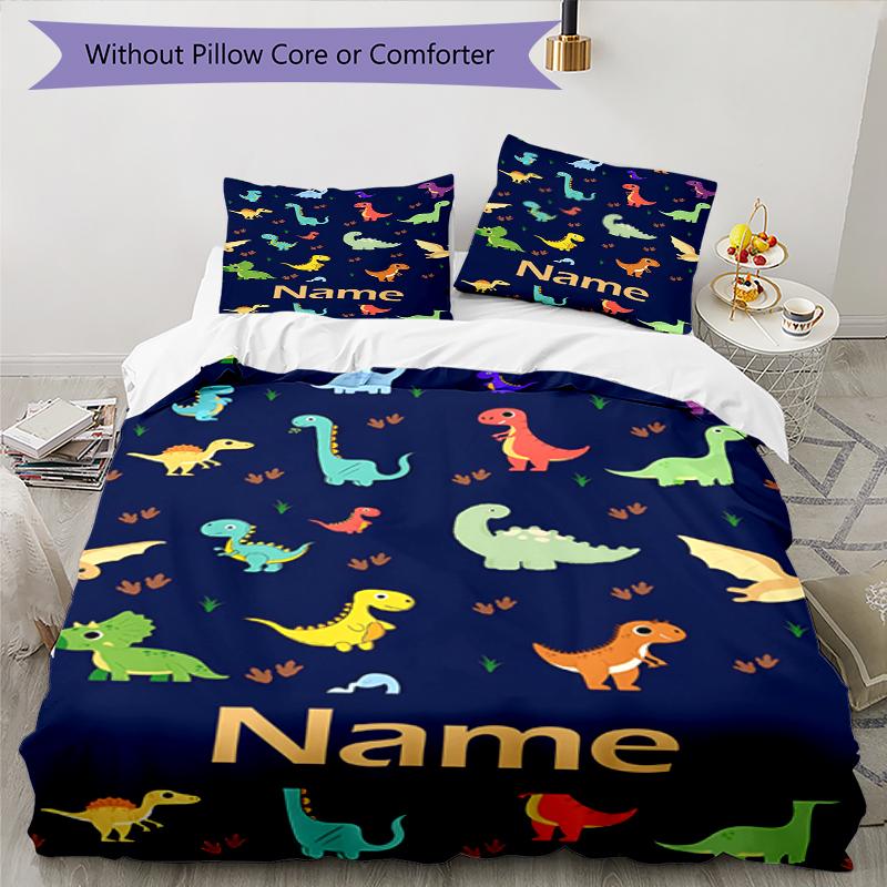 3pcs Custom Name Dinosaur Bedding Set Duvet Cover Closure Includes 1 Duvet Cover & 2 Pillowcases, Soft and Comfortable for All Seasons.
