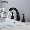 Bathroom Basin Faucet Black Sink Tap Brass Gold Faucet Bathroom Sink Faucet 3 Hole Crystal Handle Hot And Cold Water Tap