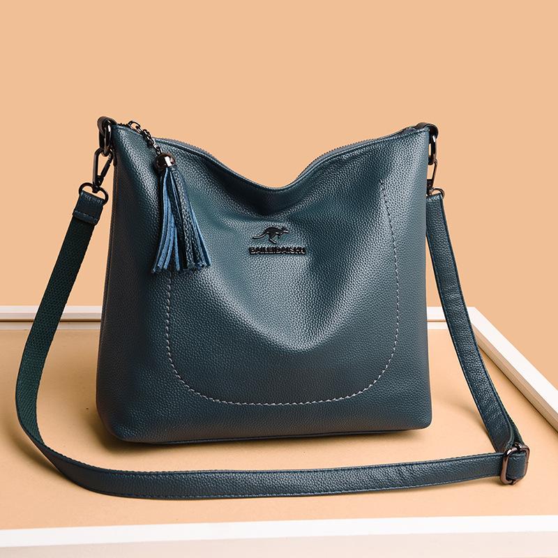 Weiche Lederquaste Frühling Neue Mode Große Kapazität Umhängetasche Muttertasche Schlichte Weiche Leder Ein-Schulter-Handtasche