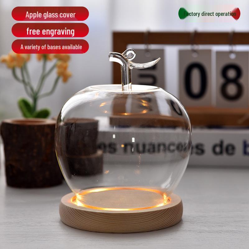 Christmas Eve Apple Preserved Flower Glass Dome Figurine with Clay Craft