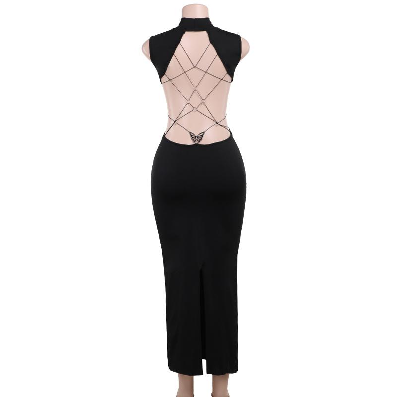 Vestito sexy con fiocco senza schienale, temperamento estivo da donna, abito speziato