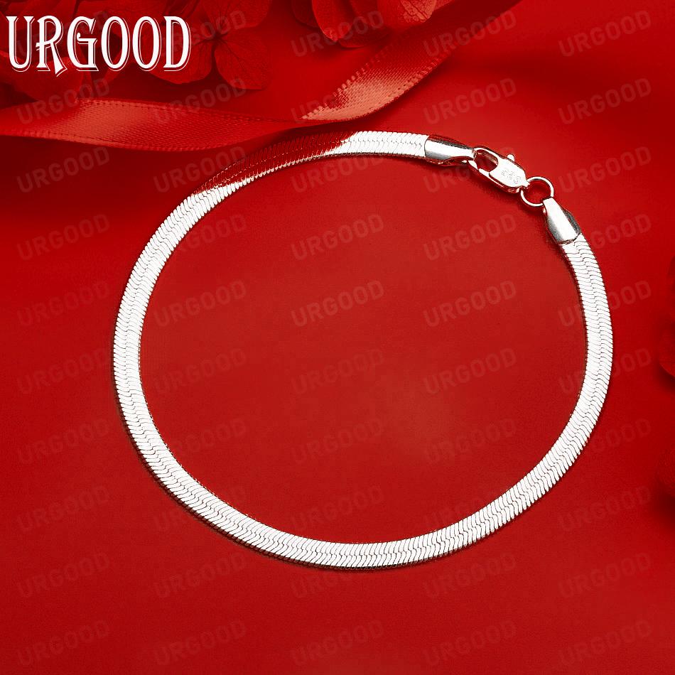 925 Sterling Silver 4mm Sideways Fashion Bracelet Gift Jewelry