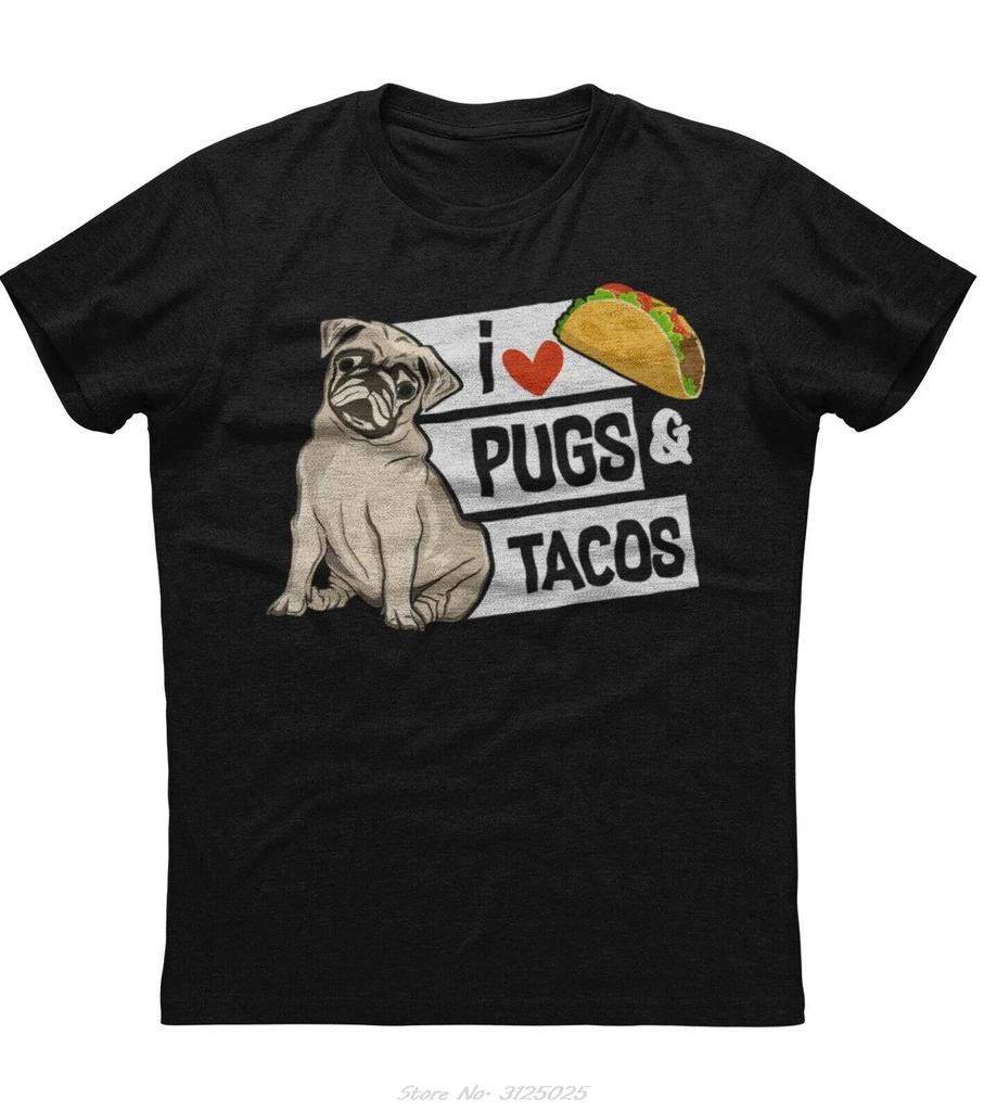 Sommer Oversized T-Shirt Kurzarm Lässig Unisex Kleidung Fitness T-Shirt Ich Liebe Tacos Möpse Lustiger Mops Hundebesitzer Baumwoll T-Shirt