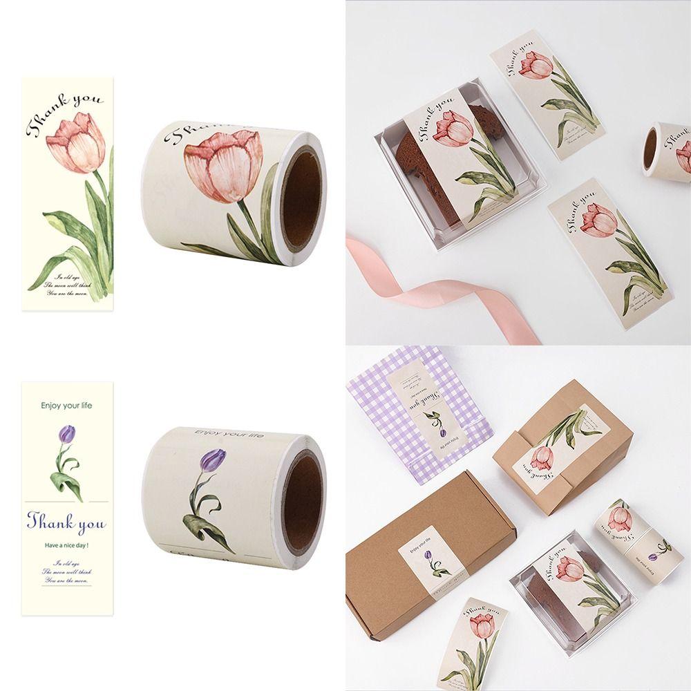 50PCS 6*15cm Thank You Seal Stickers Tulip Flower Floral Tags Package Labels Online Retails