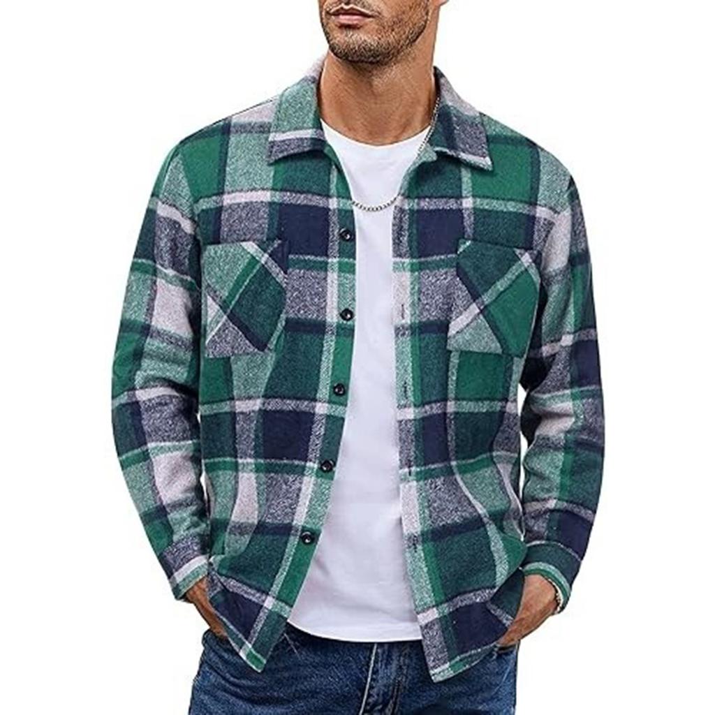 Mens Flannel Shirts Long Sleeve Lightweight Plaid Shirt Casual Button Down Shirts