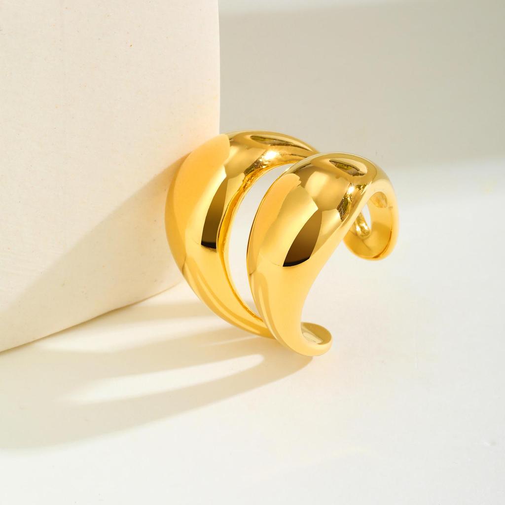 Double-layer Curved Opening Ring for Women,Gold Color Stainless Steel High Quality Rings,Fashion Jewelry Gifts