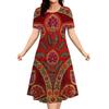 Vintage Flower Print Women Dress Summer O Neck Short Sleeve Loose Dresses Casual Lady Retro Dress Femme