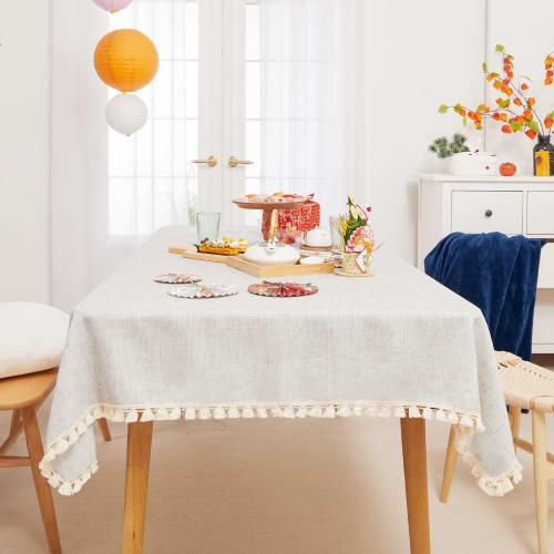 Deconovo Tablecloth, 140x180cm, Rectangular, Water-Repellent, Stain-Resistant, Heat-Resistant, with Tassels, Nordic Style, Heavyweight, Easy to Clean,