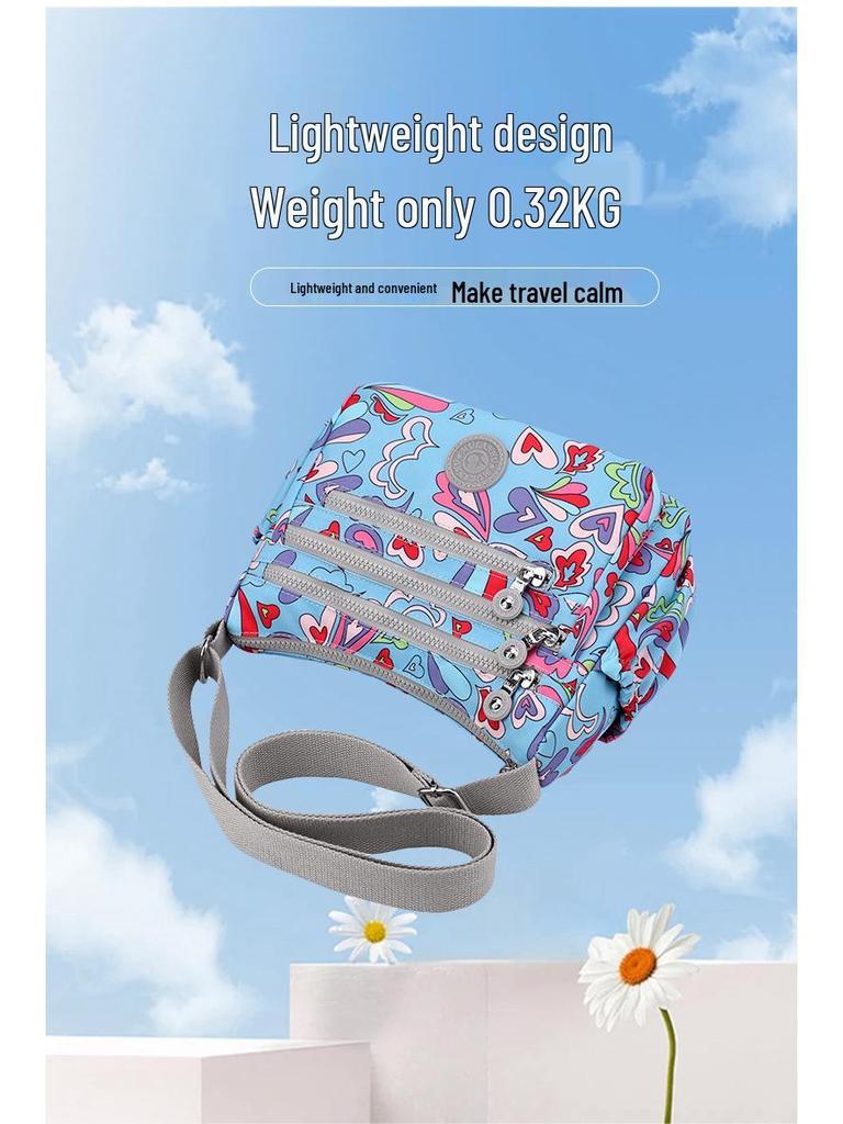Printed Nylon Mom Bag - Oxford Cloth, Single Shoulder/Crossbody, Casual Lightweight Canvas Bag for Women