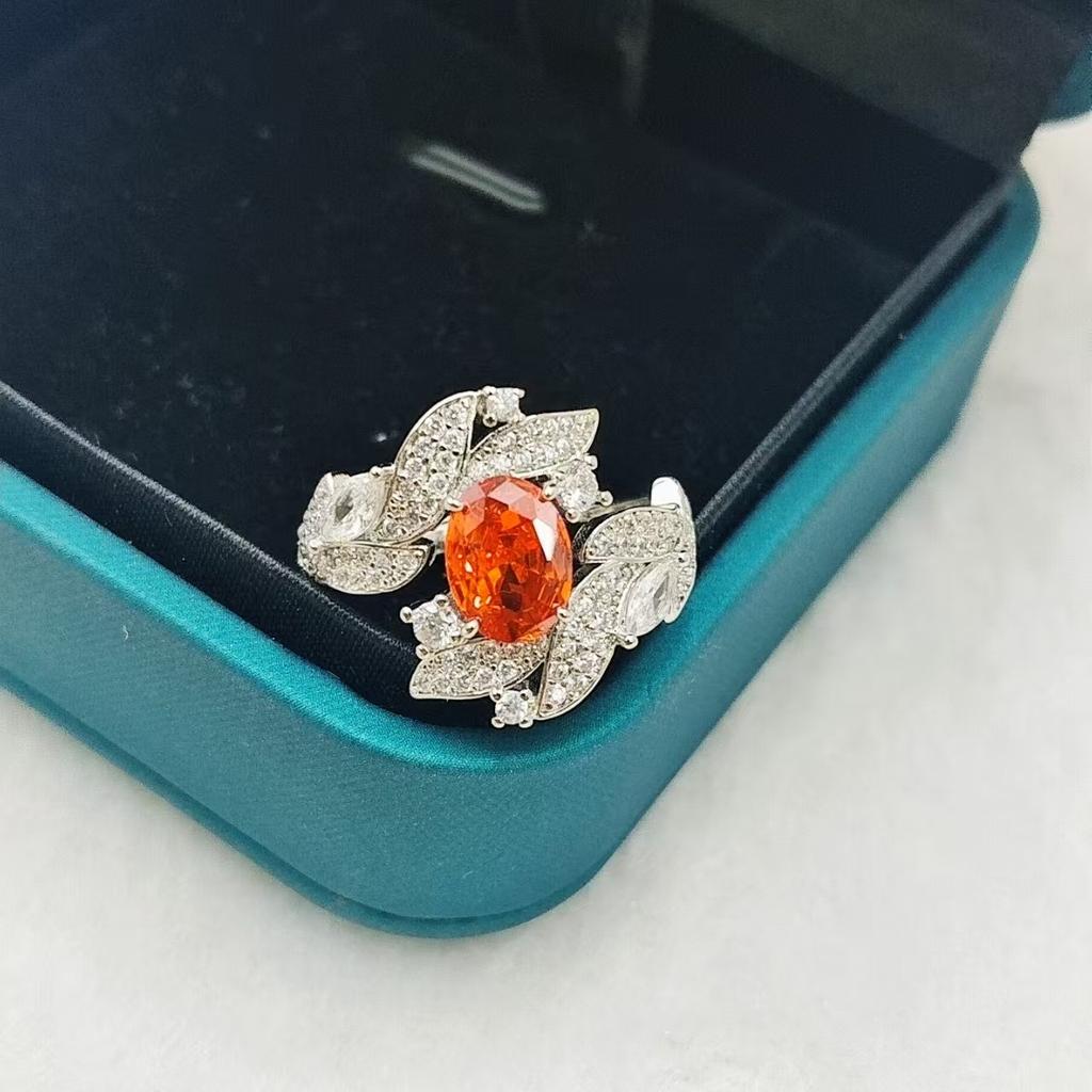 Bright And Colorful Imitation Amethyst Citrine Open Ring Female, Leaf-Shaped Diamond Ring