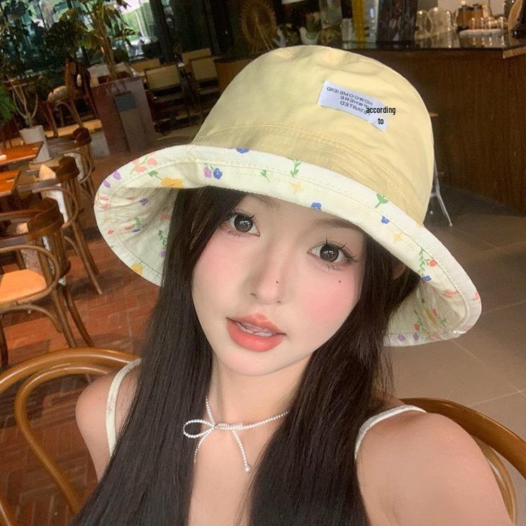 Women's Cute Japanese Floral Bucket Hat - Double-Sided, Large Brim, Sun Protection, Slimming Effect for Summer