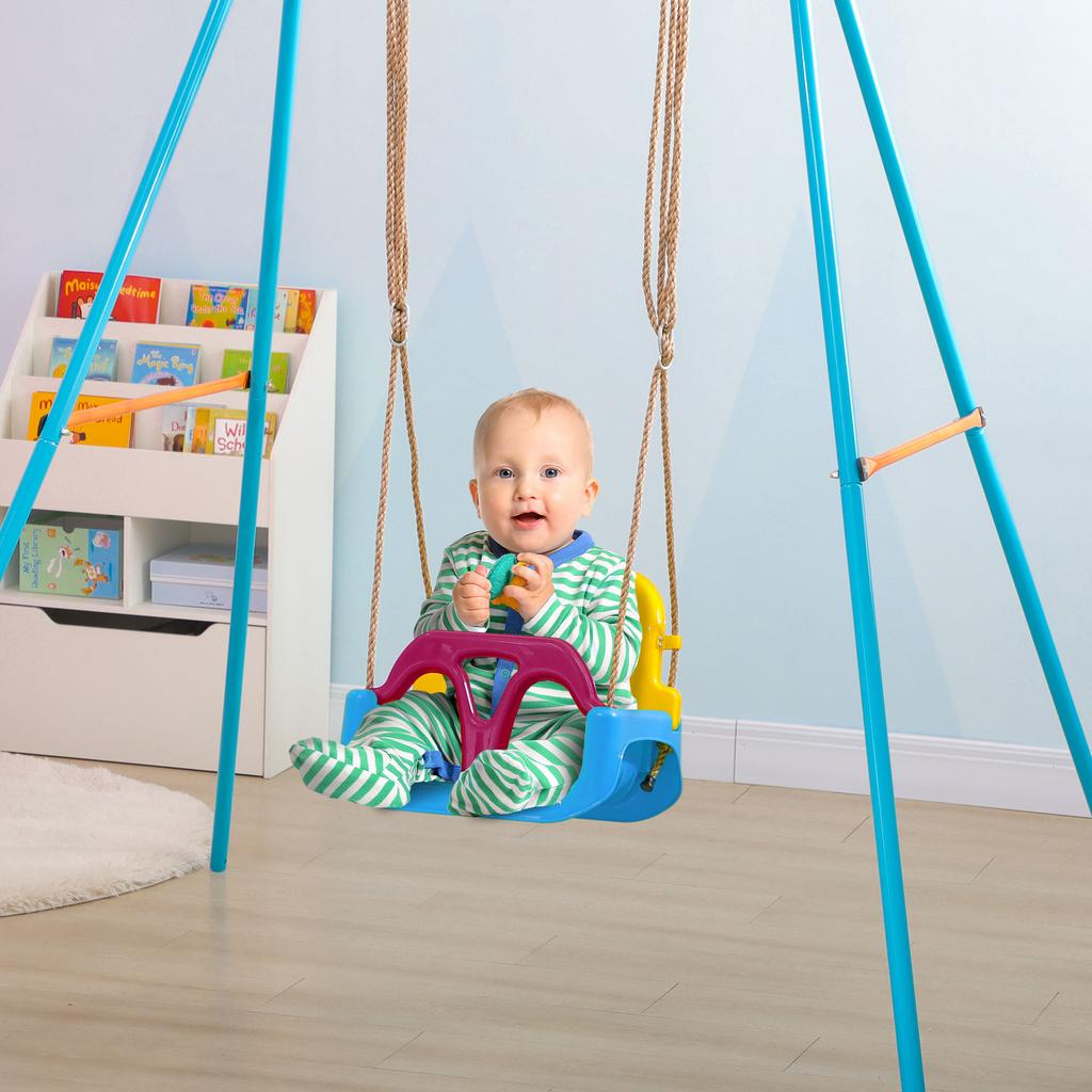 3 in 1 Detachable Kids Swing Seat with Seatbelt. Adjustable Rope for Indoor. Outdoor. Light Blue