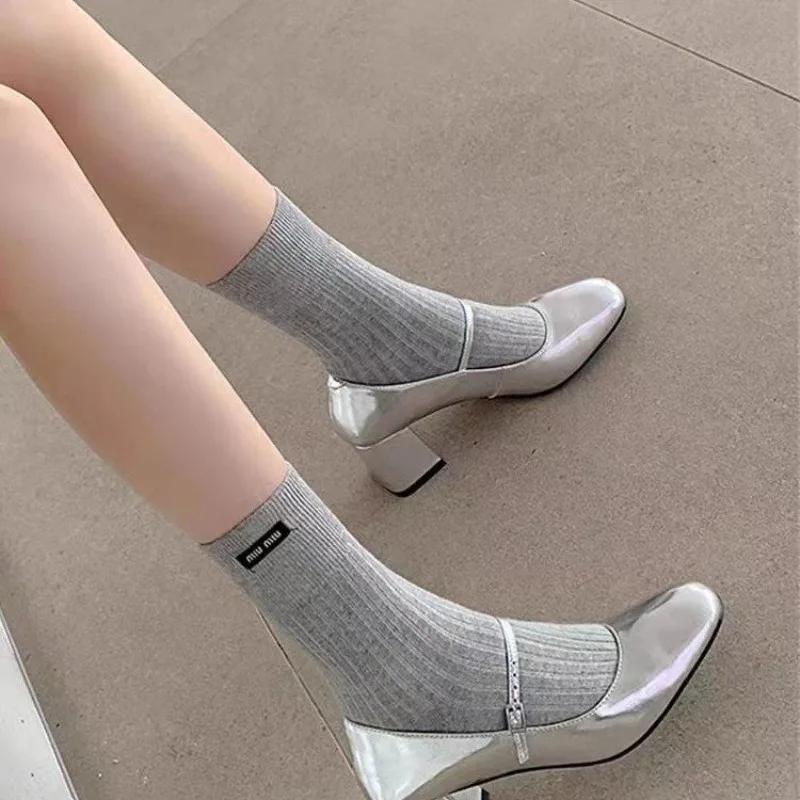 Fashion French Soft Leather Thick Heeled Mary Jane Shoes for Women Spring/autumn Pumps Round Toe One Belt Buckle Shallow Office Shoe