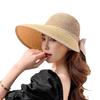 Mori Style Women's Wide Brim Straw Hat with Bow and Satin Ribbon, Sun Protection for Summer Travel and Beach Outings.