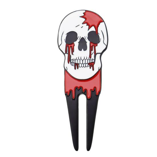 Skull Golf Divot Repair Tool Zinc Alloy Magnetic Ball Marker Holder Metal Green Fork Tool Golf Accessories Men Women Golfer Enthusiasts Gift