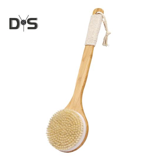 

Щетка для ванны из бамбука с длинной ручкой и шнурком, нескользящая эргономичная ручка, щетка для сухого мытья тела, щетка для душа для спины цвет старого дерева