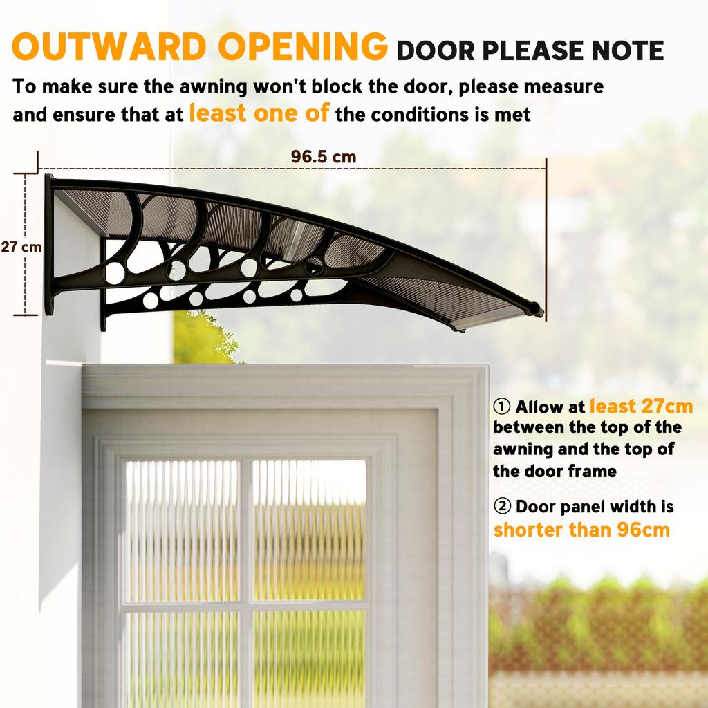 Front Door Canopy, Outdoor Awning, Rain Shelter for Window, Porch and Front/Back Door, 103 X 96.5 Cm, Brown