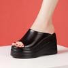 9.5cm Small Size 32-43 Comfortable Chunky Platform Shoes Genuine Leather Slippers 2025 High Heels Wedges Slides Office Model