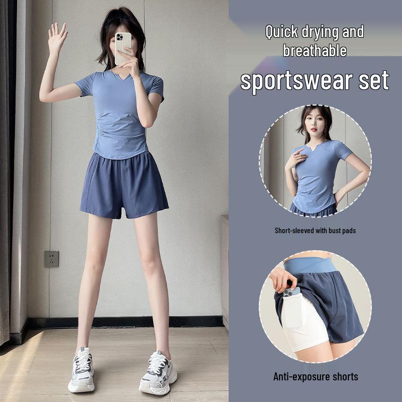 

2025 Women s Summer Ice Silk Quick-Dry Running Suit - Fashionable Gym & Yoga Shorts M