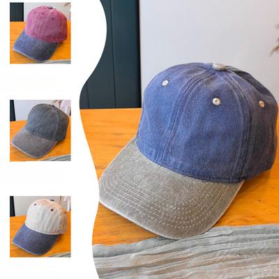 Retro Color-blocked Denim Brim Ponytail Baseball Cap Personality Curved Brim Sports Hip Hop Style Baseball Cap Adjustable